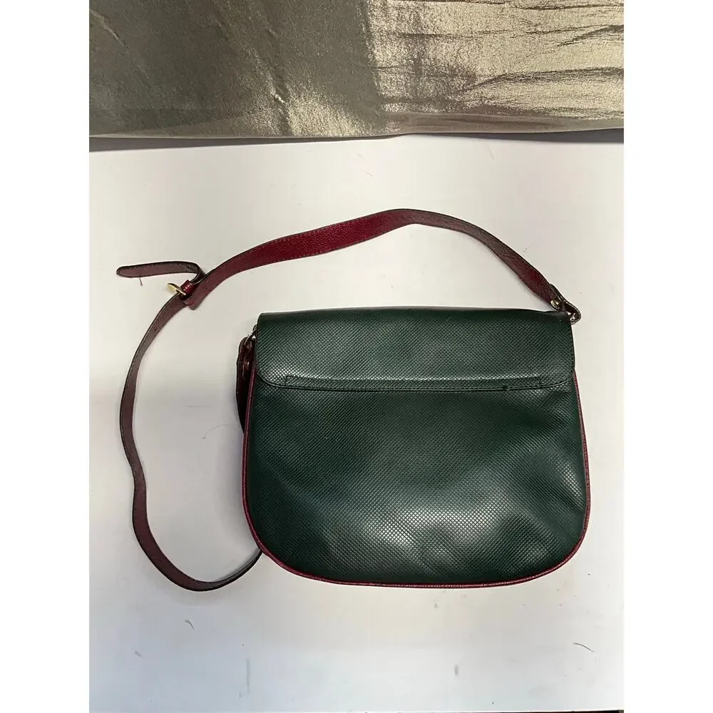 Bottega Veneta Green VINTAGE Leather Shoulder Bag Burgundy Trim Tassel